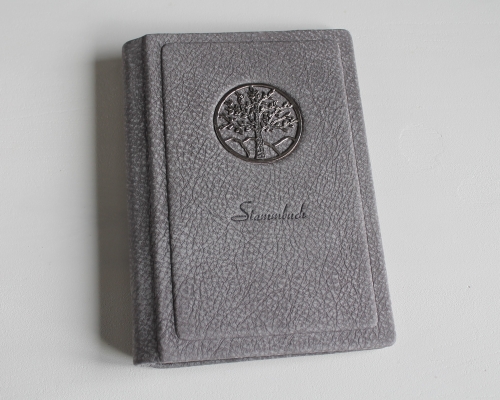 Preview: Stammbuch "Lebensbaum" aus hellgrauem Büffelleder